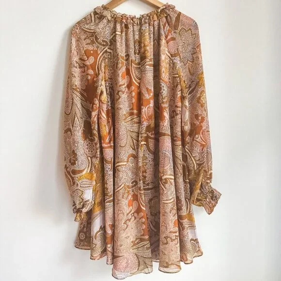 Haute Hippie Paisley Print Long Sleeve Chiffon Dress M